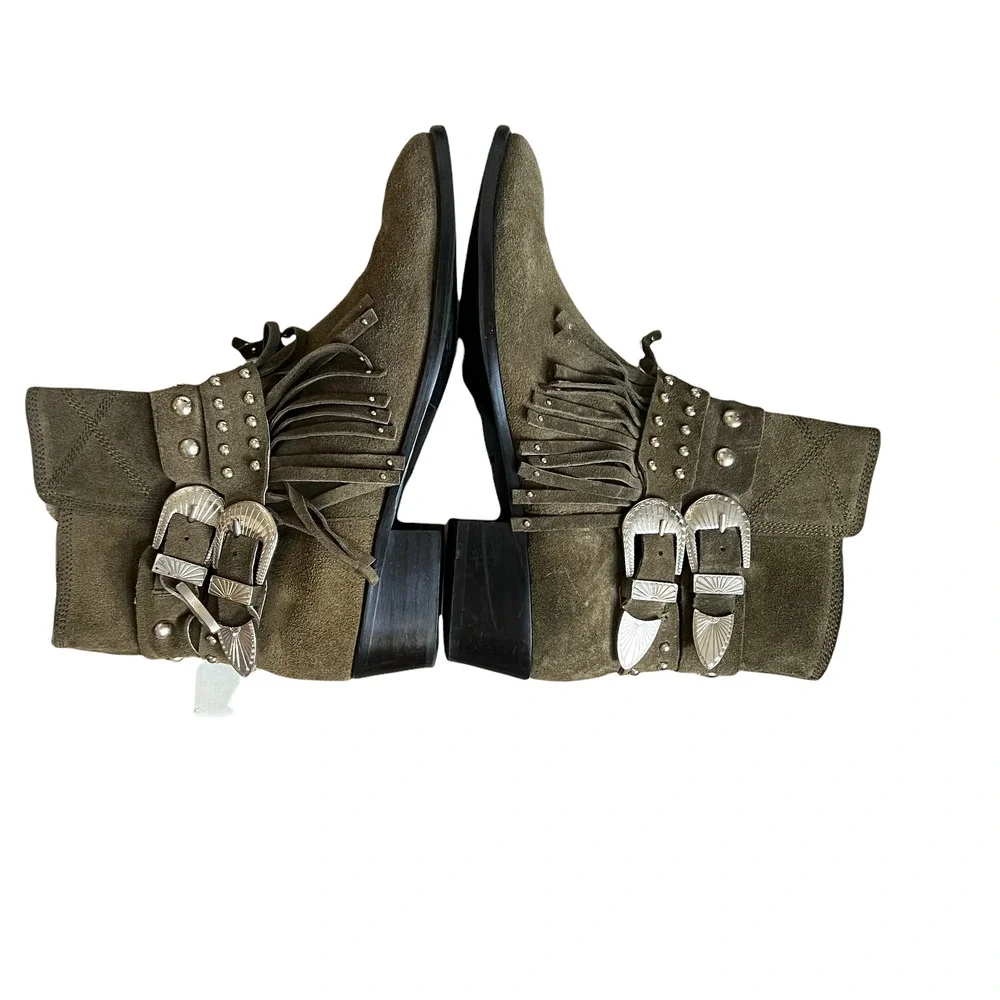 Toral Suede Olive Green Fringe Tassel Women's Ankle Boots EU 37 / US 6 - 6.5 - Picture 2 of 6